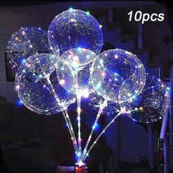 10st LED lyser upp Bobo ballonger med pinne, 3 nivåer blinkande LED-strängljus, 20 tum bubbelballonger, julfödelsedagsfestdekoration