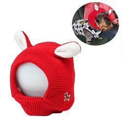 Mikasa Hund Kat Strik Hue Muffs Støjbeskyttelse For Angst Relief Beroligende Puppy Winter Warm Cap rød