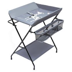 Vaakasuora vauvanvaihtovaippa-asema liukumattomilla jaloilla ja pyörillä Helppo liikkuvuus vaipanvaihtoon ja vauvanhoitoon harmaa