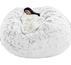 Pehmeä pörröinen turkispäällinen säkkituolille - Kannettava laiska sohvanpäällinen Valkoinen 150x75cm