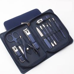 Zhuopai Blue Nail Enhancement Tool Set, rustfrit stål negleklipper sæt, hjem manicure klippere 12 sæt 12 sets