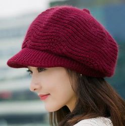 Langytx Kvinders Vinter Varm Cap Slouchy Kabelstrikket Beanie Skull Hat Med Visir Farve 2 ONE SIZE