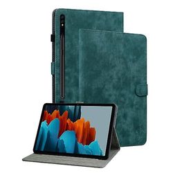 Til Samsung Galaxy Tab S9 Tiger Mønster Flip Læder Tablet Taske Mørk grøn