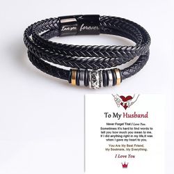 Till min man armband- "Jag kommer alltid att vara med dig" flätat läderarmband för män pojkar, rostfritt stål inspirerande armband, handgjorda mens...