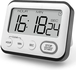 Jiekesen Svart kökstimer, multifunktionsväckarklocka, kökstimer med klocka, digital timer, stoppur med stor LCD-skärm