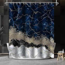 Abstract Navy Blue Marble dusjforheng Moderne luksus Golden Sprakk Lines Fabric Baderom Gardiner