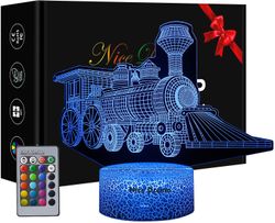 Wekity Train 3D Illusion -lamppu, junalahja pojille, 16 väriä yövalon vaihtaminen kaukosäätimellä, syntymäpäivälahja pojille (juna)