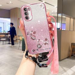 Motorola Moto G82 5G / G52 4G / G71s 5G -kotelolle pehmeä TPU-strassi puhelimen kansi hihnalla Ruusu kullan