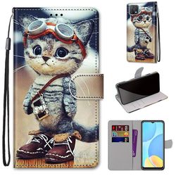 Foxdock Sag for Oppo A15/ A15s Creative Pattern Tui magnetiske kort holder tegnebog - Kitten
