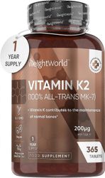 WeightWorld K2-vitamiini MK7 200mcg - 365 vegaanista tablettia (1 vuosi) - vahva menakinoni