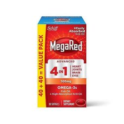 Megared omega-3 kala + krilliöljy Advanced 4 in 1 pehmeää geeliä, 500 mg, 80 ct