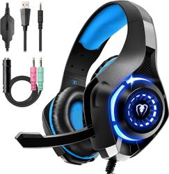 Pelikuulokkeet PS4 PS5 Xbox One Switch -tietokoneelle, jossa on melua vaimentava mikrofoni, syvä basso stereoääni Musta sininen