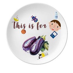 Aubergine Vegetabilske Velsmagende Sund Akvarel Søn Dessert Plate Dekorative Porcelæn 8 Tommer Dinner Home