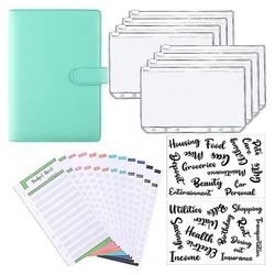 A6 Binder Budget Planner Notebook Dækker Mappe Størrelse 6 hul lommer Plast Lynlås Penge Saving Envelope Grøn