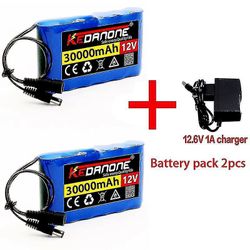 Ny bærbar Super 12v 30000mah genopladelig lithiumionbatteripakke kapacitet DC 12.6v 30ah CCTV Cam-skærm + oplader Batteryx2 opladerx1