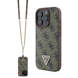 GUESS Apple iPhone 16 Pro Metalli Logo Strassi Crossbody Kotelo Ruskea