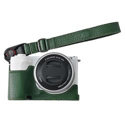 Sony ZV-E10 II -kamerakotelolle suuri aukko aito lehmännahkasuoja rannehihnalla - vihreä Monivärinen Green