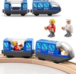 Akkukäyttöinen veturijuna - Thomas-, Brio-, Chuggington-junien ja puuraiteiden kanssa yhteensopiva junasarja (ei sisälly toimitukseen) - sininen