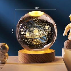 Sldxd 3d Planets Krystalkugle Indgraveret Miniature Model Night Light Home Office Indretning Solar System 8cm