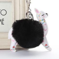 Dejlig Alpaca Blomstermotiver Key Chain Bag Vedhæng Bil sort