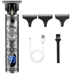 Coosilo Elektriske hårklippere Professionel Herre Retro Trådløs trimmer Skæg barbermaskine med lcd-skærm sølv