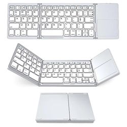 White Mini Folding Keyboard Touchpad Bluetooth-kompatibel 3.0 sammenleggbart trådløst tastatur for Windows, Android, iOS Tablet Ipad Phone