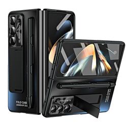 Galaxy Z Fold 5 -kotelo, jossa on S Pen ja S Pen -paikka, sisäänrakennettu näytönsuoja ja jalusta Samsungille Musta