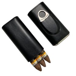 Dewenwils Dww-Noir Bote sigarer no Cuir, tui Cigare, Tui Cigare Portable no Cuir avec Doublure no Bois de cdre 3 Tubes, avec Coupe-Cigare no Acier ...