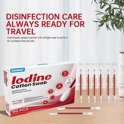 unbrand 50kpl jodipyyhkeitä yksittäin käärittyjä kertakäyttöisiä, jodoforipyyhkeitä ulkoilutarvikkeita, pakattuja jodipyyhkeitä ensiapupuikkoja var...