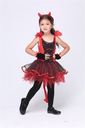 Ruili Europæisk Cat Lady Beklædningsgenstand Børn Kid Kostume Nederdel Cosplay Dancing Dress rød/sort S