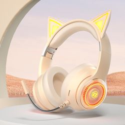 Trådløs Bluetooth Cat Ears RGB-belysning hodetelefoner avtakbar HD-mikrofon Hifi lydkvalitet Gaming Headset støtter TF-kort Av hvit 1 ingen boks