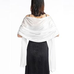 Starlight-tørklæde Kjole Fest Wrap Bryllup Satin Solid sjal Shrug Boleros (hvid)