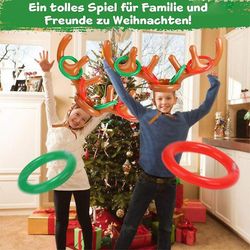 Bestdaily Jul Renhorn Ring - Party Familjespel Uppblåsbara leksaker 3*Antlers and12*Rings