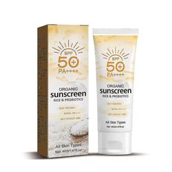 Organisk probiotisk ris solkrem, solkrem ansikt ytre kropp Spf50 + + + UV-beskyttelse Ansiktshalsbeskyttelse, ikke-fettete solbrenthetskrem