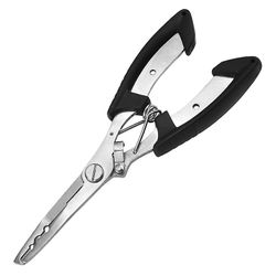 Fiskeri H01 Multifunktionel Fiskeri Tang Saks rustfrit stål fiskeværktøj med lanyard Sort