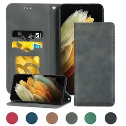 Gangxun Sag til Samsung Galaxy S21 Ultra Magnetisk Lukning Læder Tegnebog Cover Housse Etui Shockproof - Grå