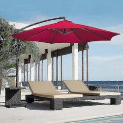 3m pyöreä puutarha päivänvarjo sateenvarjo ulkoterassi aurinkovarjo katos 3m 6/8x varsi punainen 2.7m 6bones