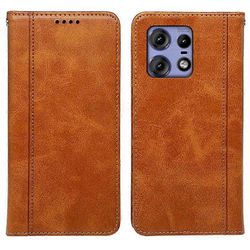 Yhteensopiva Motorola Edge 50 Pro 5G -kotelon kanssa Piilotettu magneettinen suljin Posikan tekstuuri nahkainen puhelimen kansi Keltainen