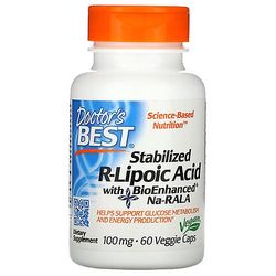 Doctor's Best Lääkärit Paras paras stabiloitu R-lipoiinihappo, 100 mg, 60 kasviskorkkia (1 kpl pakkaus)