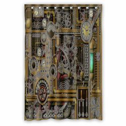 Steampunk Klokker Ringer Gears Tannhjul Rør Vanntett Polyester Dusj Gardin Og Kroker 120x180 Cm