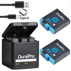 Akku GoPro hero 8 -kameralle + kolminkertainen stroage-laturi GoPro Hero 8 Go Pro hero 7/6/5 Action Camille 2 akkua 1 laturi