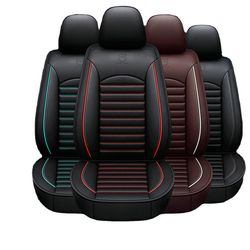 Ebox Universaalit täysnahkaiset turvaistuimen päälliset - hengittävät etuistuimen suojat ja tyynyt Musta &; punainen single