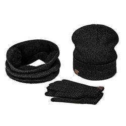 Besser Mænd Kvinder Tørklæde + Hat + Handsker Sæt Varm Strikket Hue Strik Hat Cap Dyb grå