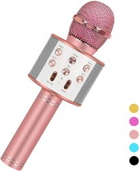 Linkrunning Sjovt legetøj til piger, håndholdt karaokemikrofon, fødselsdagsgaver til drengepiger, trådløs Bluetooth-mikrofon Nyt avanceret led-lys ...