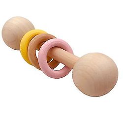 Qian Baby Wood Rattle og Kølle Legetøj, Baby Teether Teether Ring gul