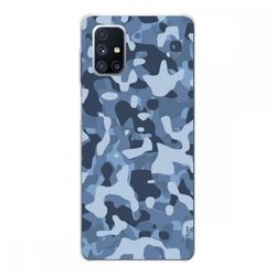 Crazy Kase Sag for Samsung Galaxy M51 blød silikone, militær camouflage blå