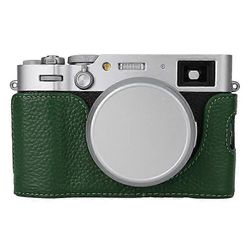 Yhteensopiva Fujifilm X100VI -kameran puolivartalon suojuksen kanssa aito lehmännahkainen pohjakotelo Vihreä