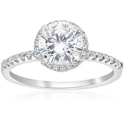 Pompeii3 1 3/4ct Halo Diamond Engagement Ring 14k Hvid Guld Round Cut Klarhed Forbedret 4.5