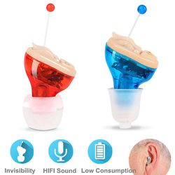 Varychmoo Mini Digital In-ear Usynlig Høreapparat Lille lydforstærker Forstærker Voice Seniorer Rød blå 1Pair