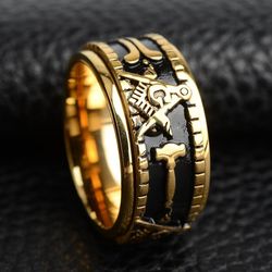 Bricks Masons Drejeligt kompas og firkantet g frimurerisk ring (forskellige farver) Guld 8